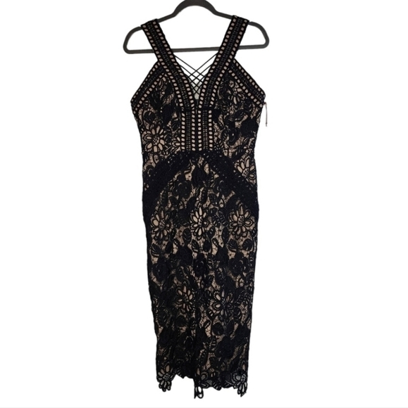 Lewit Black Cream Nude lace cocktail Evening Dress Wedding guest party New year
